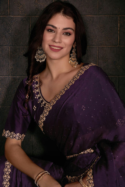 Purple Colour Pure Satin Designer Saree