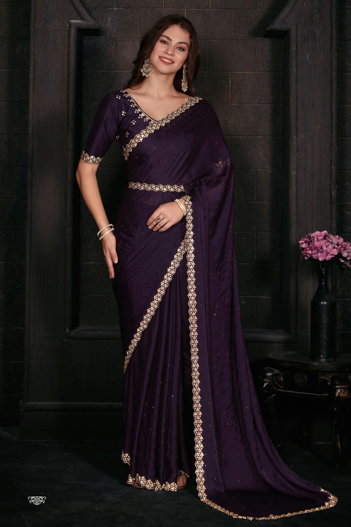 Purple Colour Pure Satin Designer Saree