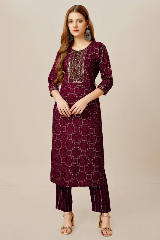 Purple Colour Rayon Kurta And Pant Set