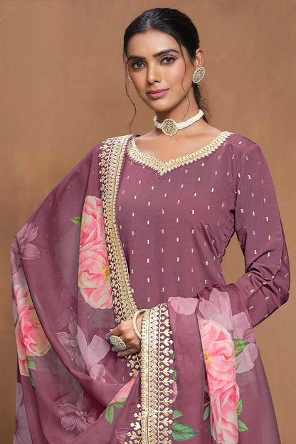 Purple Colour Roman Silk Sharara Suit