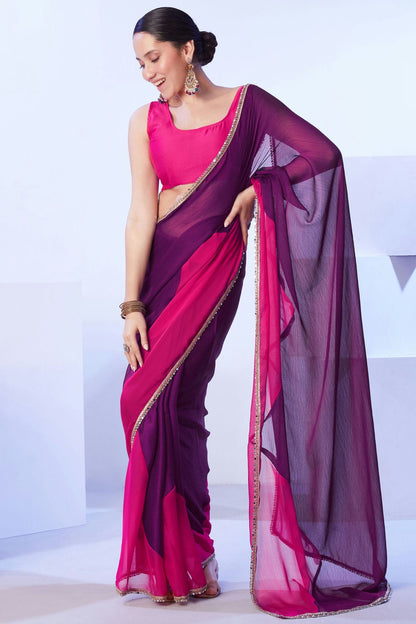 Purple Colour Satin Moss Designer Saree VSSD1112615