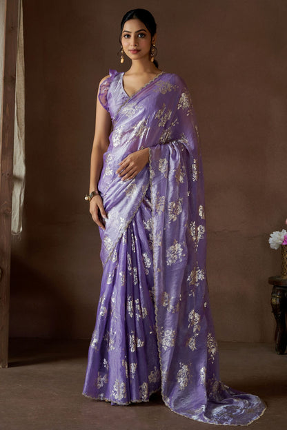 Purple Colour Satin Silk Designer Saree