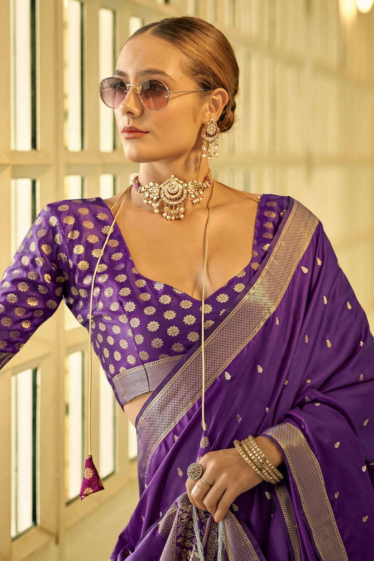 Purple Colour Satin Silk Saree