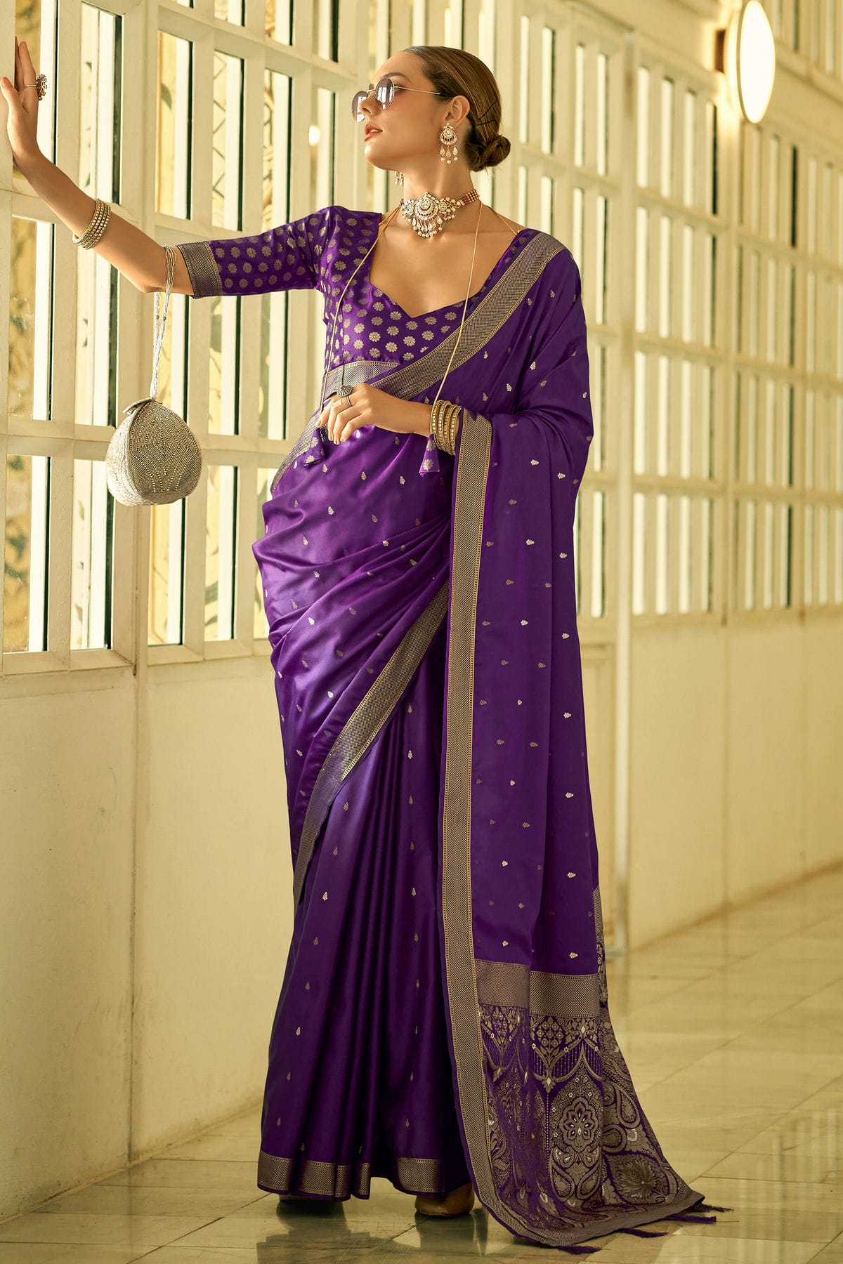 Purple Colour Satin Silk Saree