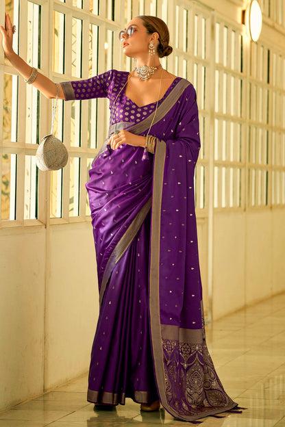 Purple Colour Satin Silk Saree