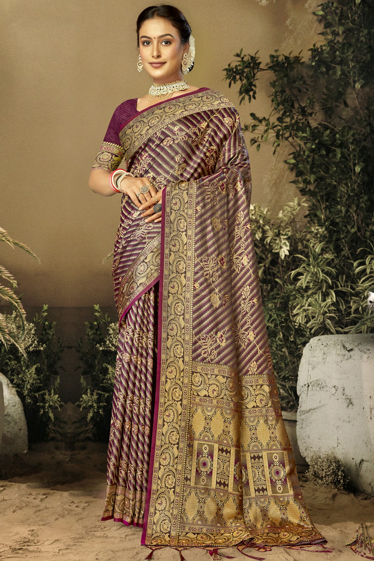 Purple Colour Satin Silk Traditional Saree