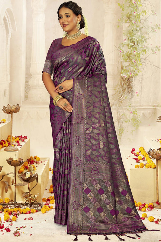 Purple Colour Satin Silk Traditional Saree