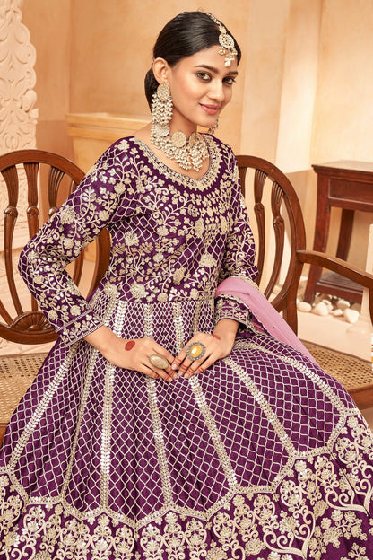 Purple Colour Semi Stitched Art Silk Anarkali Suit