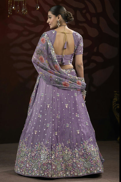 Purple Colour Semi Stitched Chinon Lehenga Choli VSLC1112515