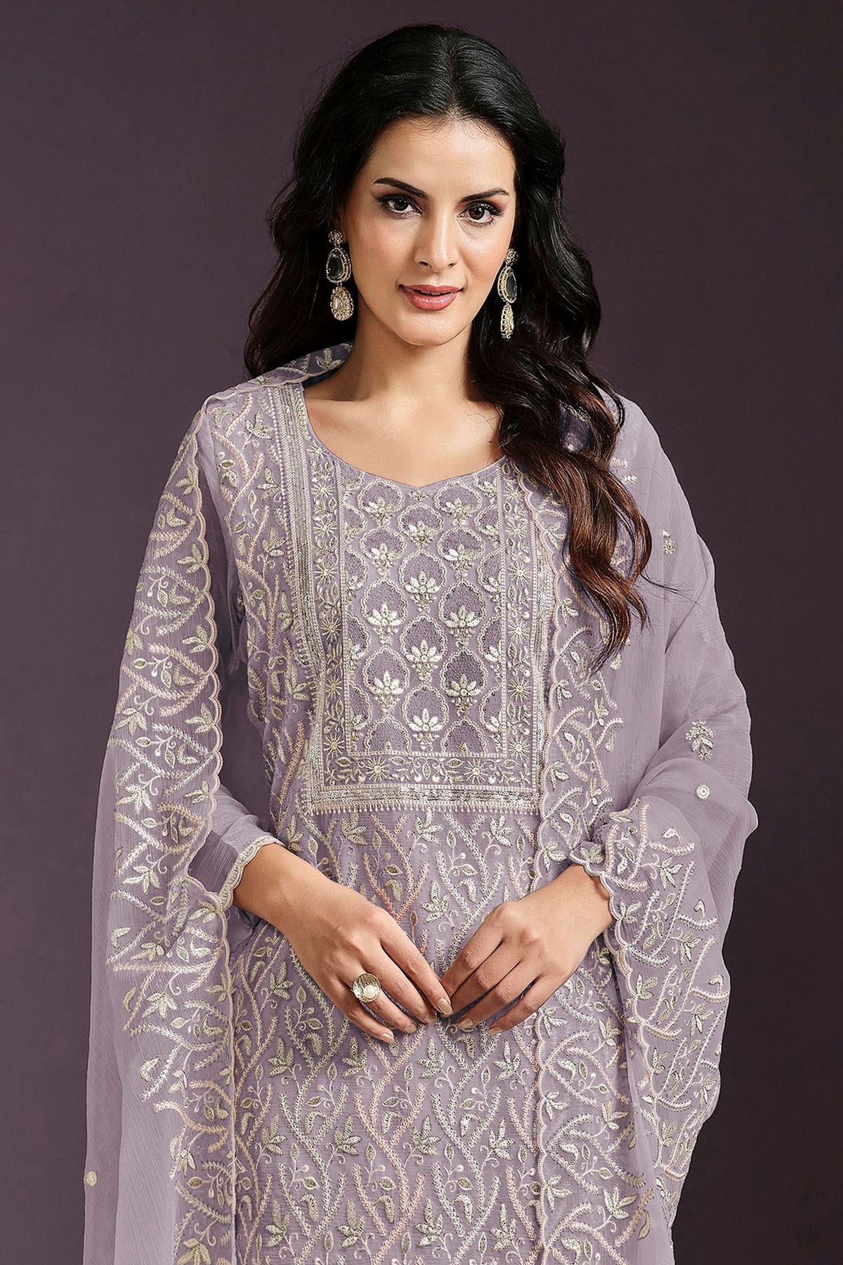 Purple Colour Semi Stitched Chinon Straight Suit VSSM1112777