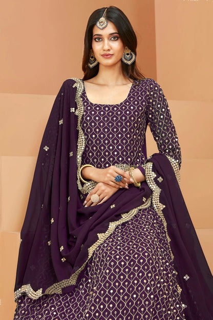 Purple Colour Semi Stitched Faux Georgette Anarkali Suit