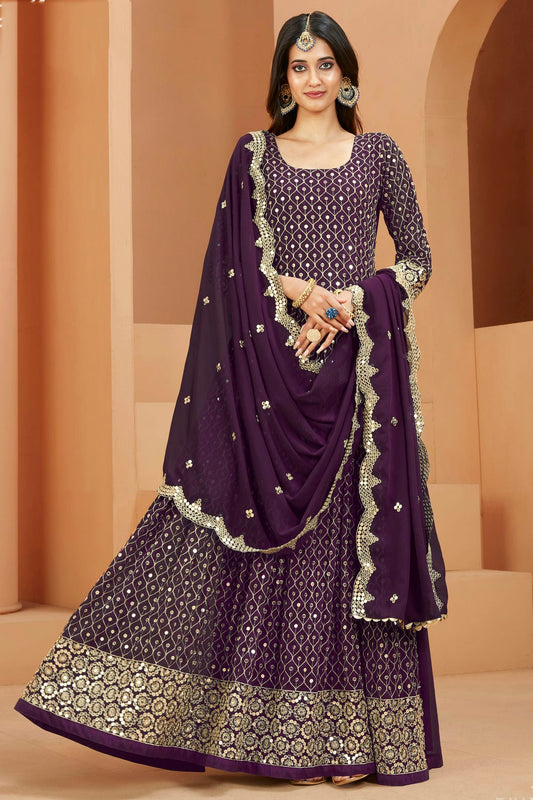 Purple Colour Semi Stitched Faux Georgette Anarkali Suit