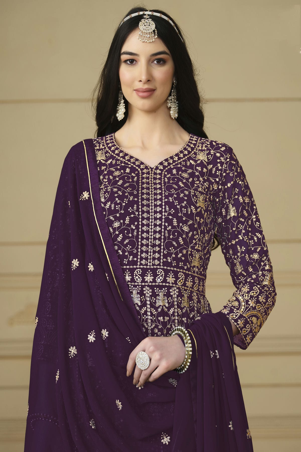 Purple Colour Semi Stitched Faux Georgette Anarkali Suit