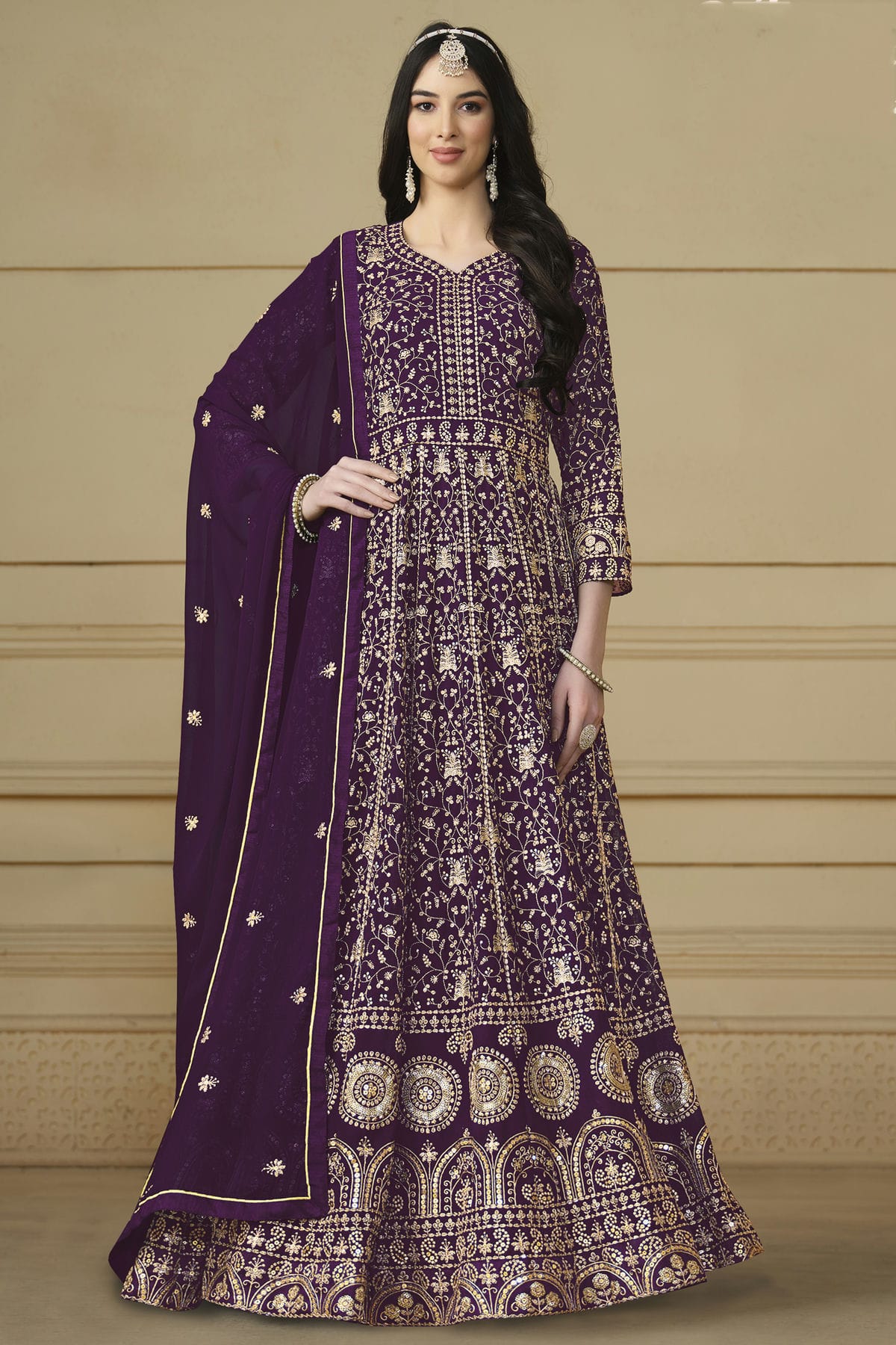 Purple Colour Semi Stitched Faux Georgette Anarkali Suit