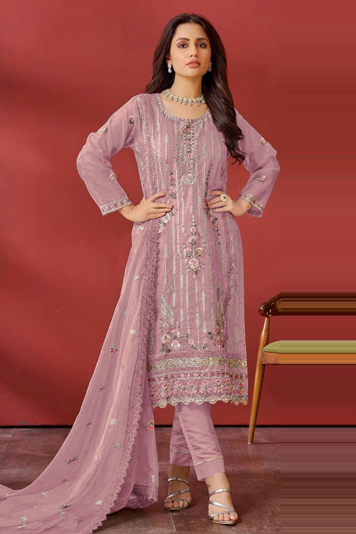 Purple Colour Semi Stitched Faux Georgette Pakistani Suit