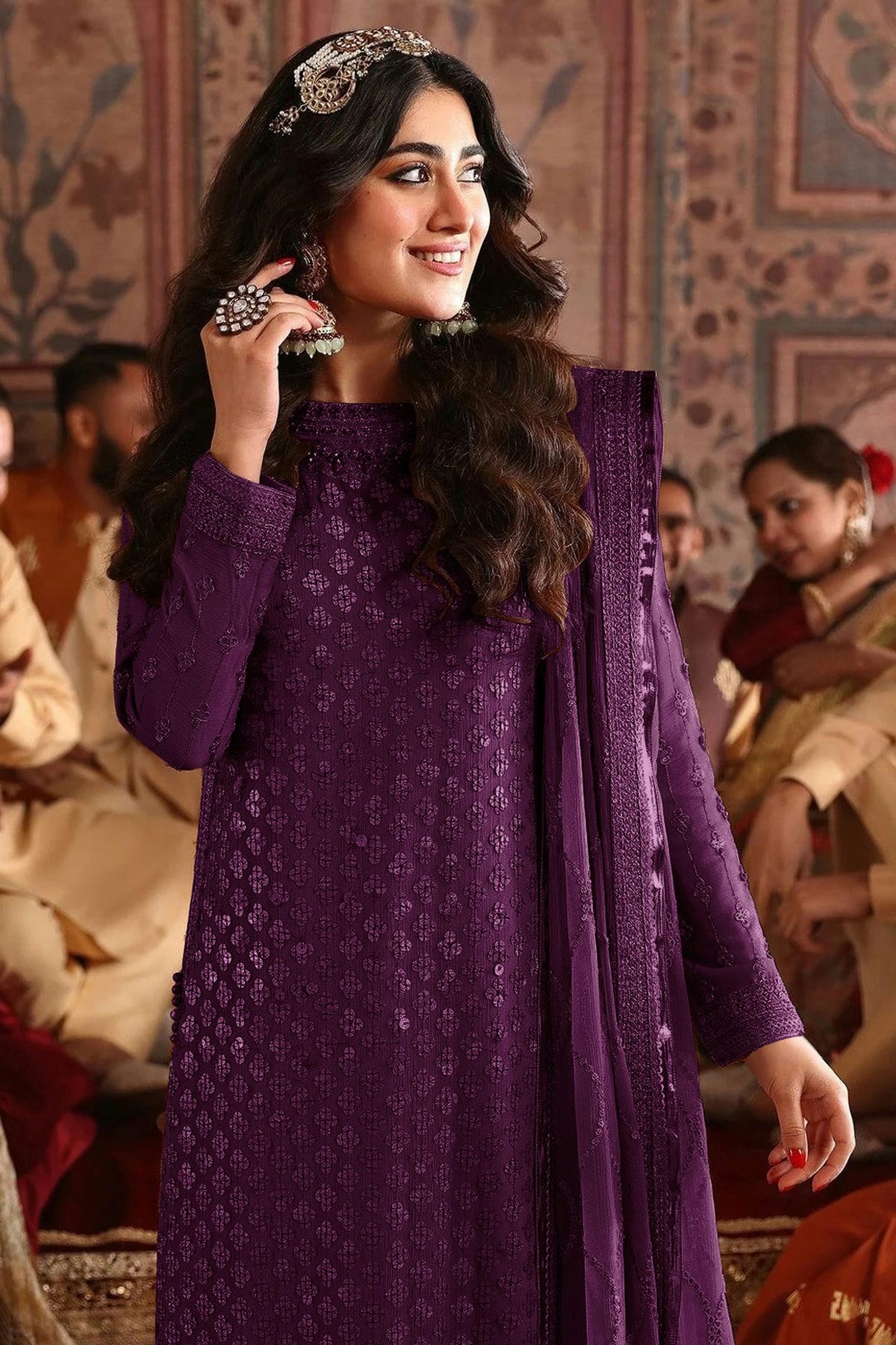 Purple Colour Semi Stitched Faux Georgette Pakistani Suit