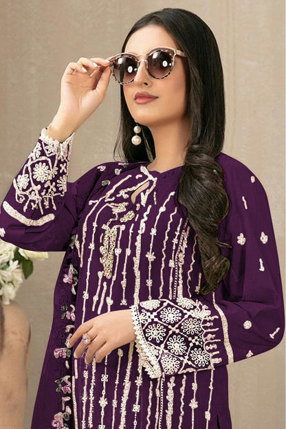 Purple Colour Semi Stitched Faux Georgette Pakistani Suit