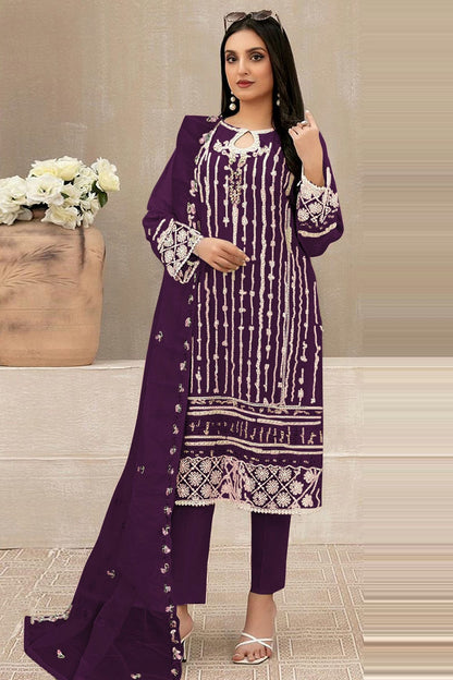 Purple Colour Semi Stitched Faux Georgette Pakistani Suit