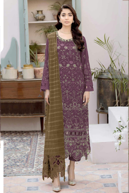 Purple Colour Semi Stitched Faux Georgette Pakistani Suit