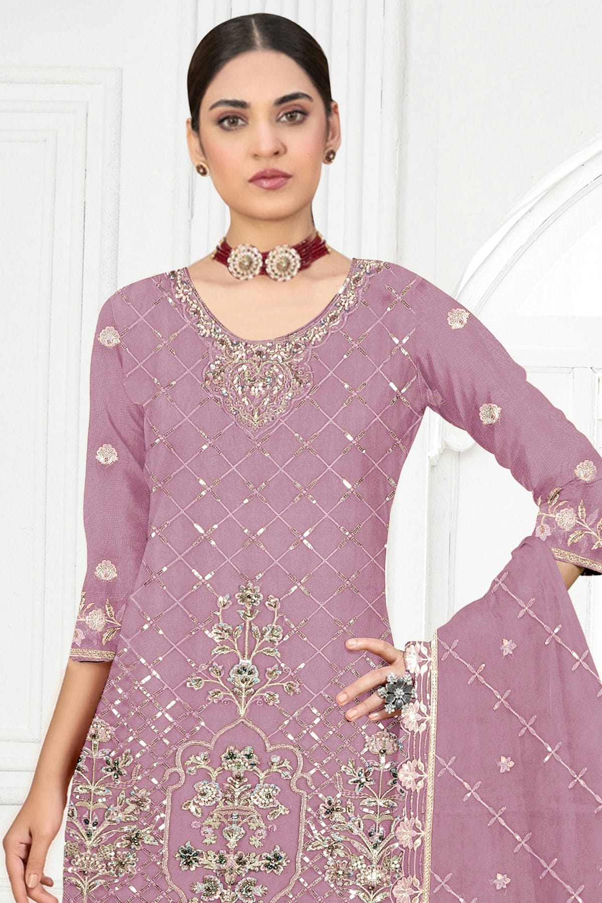 Purple Colour Semi Stitched Faux Georgette Pakistani Suit