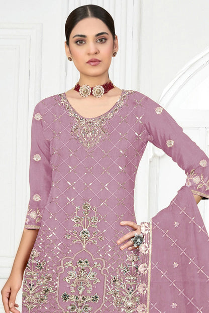 Purple Colour Semi Stitched Faux Georgette Pakistani Suit