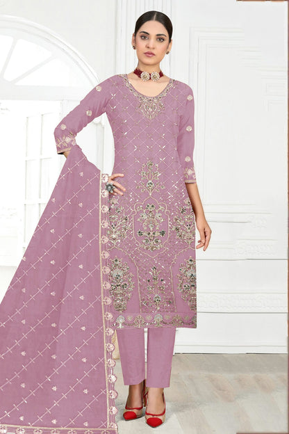 Purple Colour Semi Stitched Faux Georgette Pakistani Suit