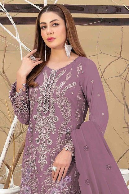 Purple Colour Semi Stitched Faux Georgette Pakistani Suit