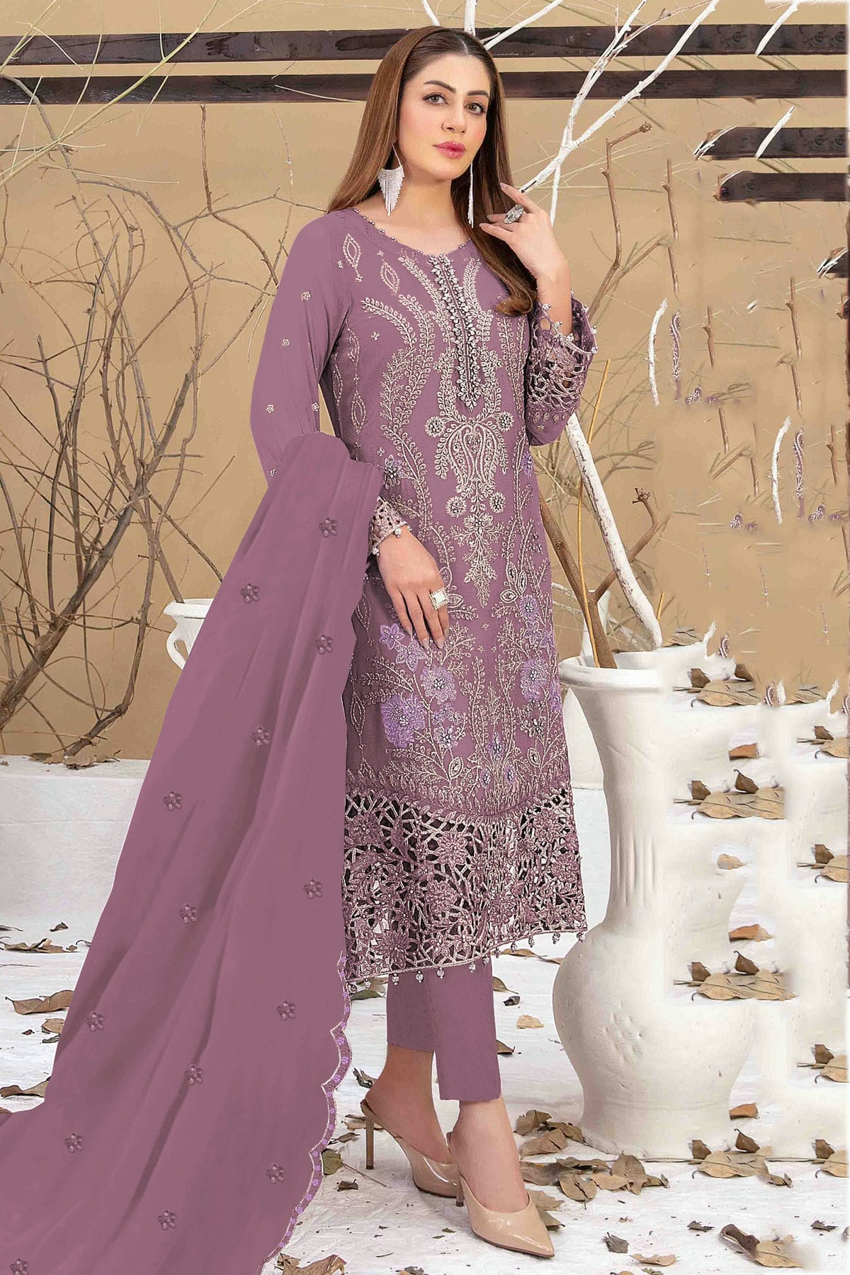 Purple Colour Semi Stitched Faux Georgette Pakistani Suit