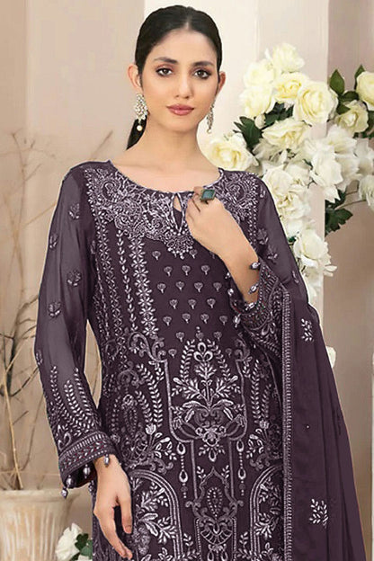 Purple Colour Semi Stitched Faux Georgette Pakistani Suit VSSM1140687