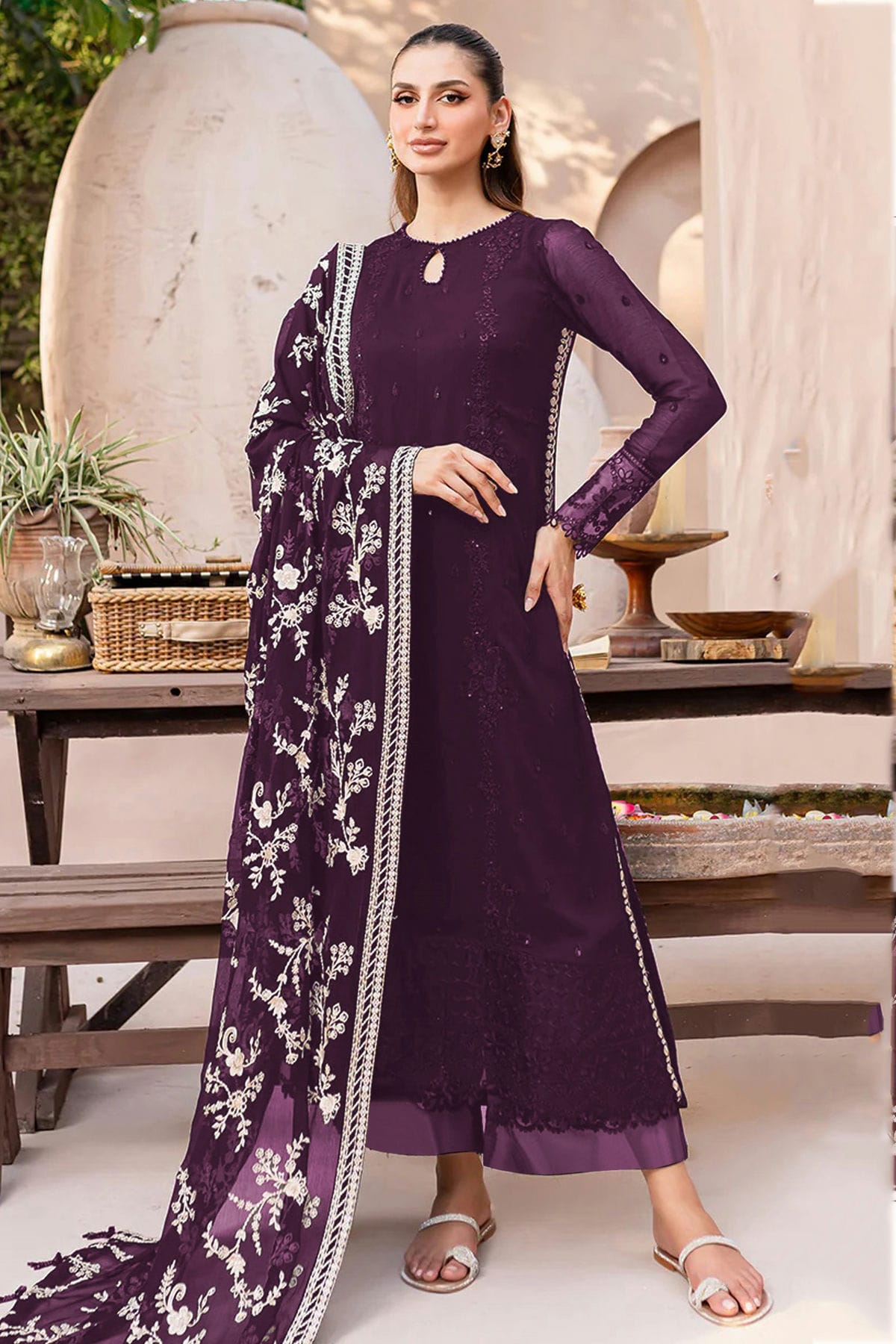 Purple Colour Semi Stitched Faux Georgette Pakistani Suit VSSM1140712