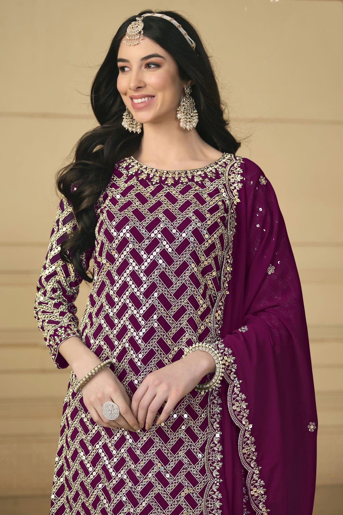 Purple Colour Semi Stitched Faux Georgette Sharara Suit