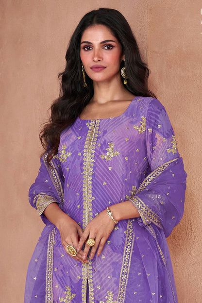 Purple Colour Semi Stitched Faux Georgette Sharara Suit