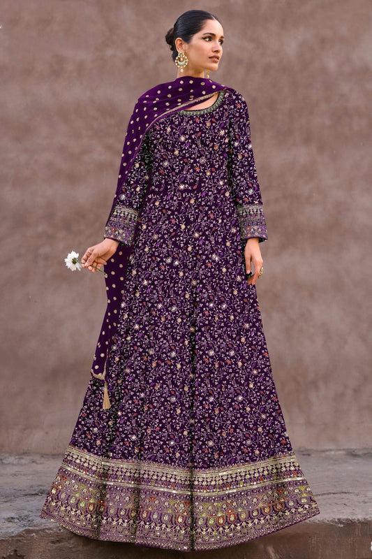 Purple Colour Semi Stitched Georgette Anarkali Suit