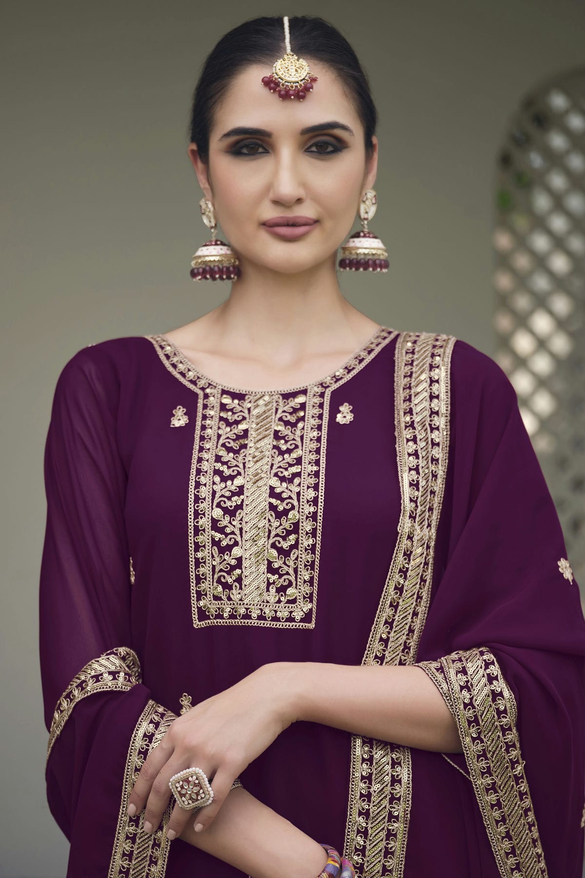 Purple Colour Semi Stitched Georgette Palazzo Pant Suit