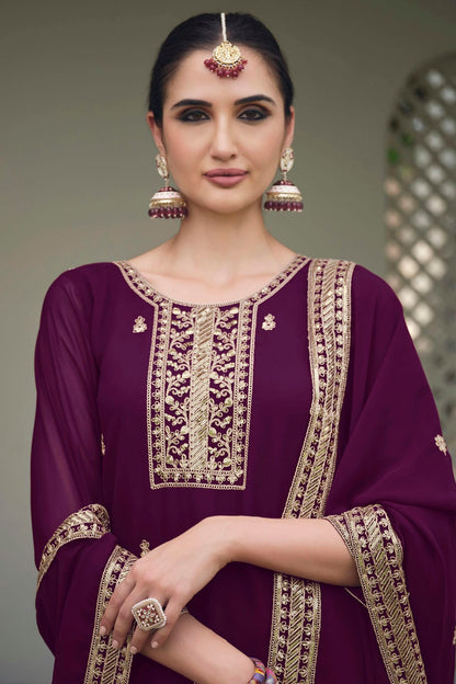 Purple Colour Semi Stitched Georgette Palazzo Pant Suit