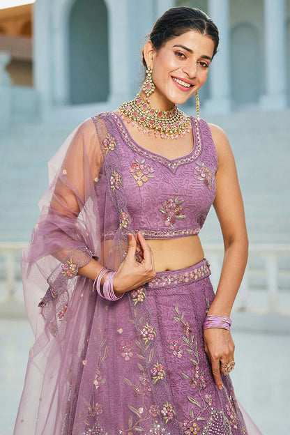 Purple Colour Semi Stitched Net Lehenga Choli VSLC1112535