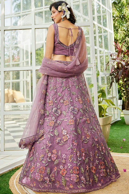 Purple Colour Semi Stitched Net Lehenga Choli VSLC1112541