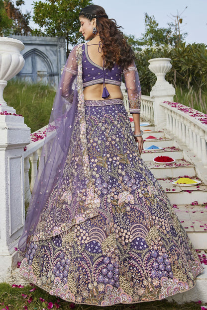 Purple Colour Semi Stitched Net Lehenga Choli VSLC1112546