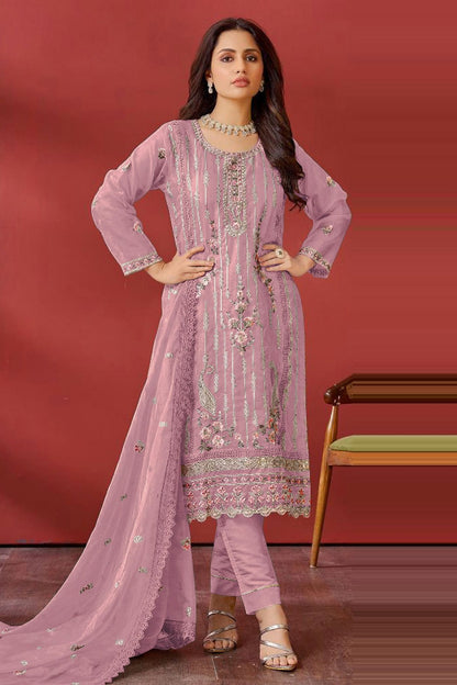 Purple Colour Semi Stitched Organza Pakistani Suit