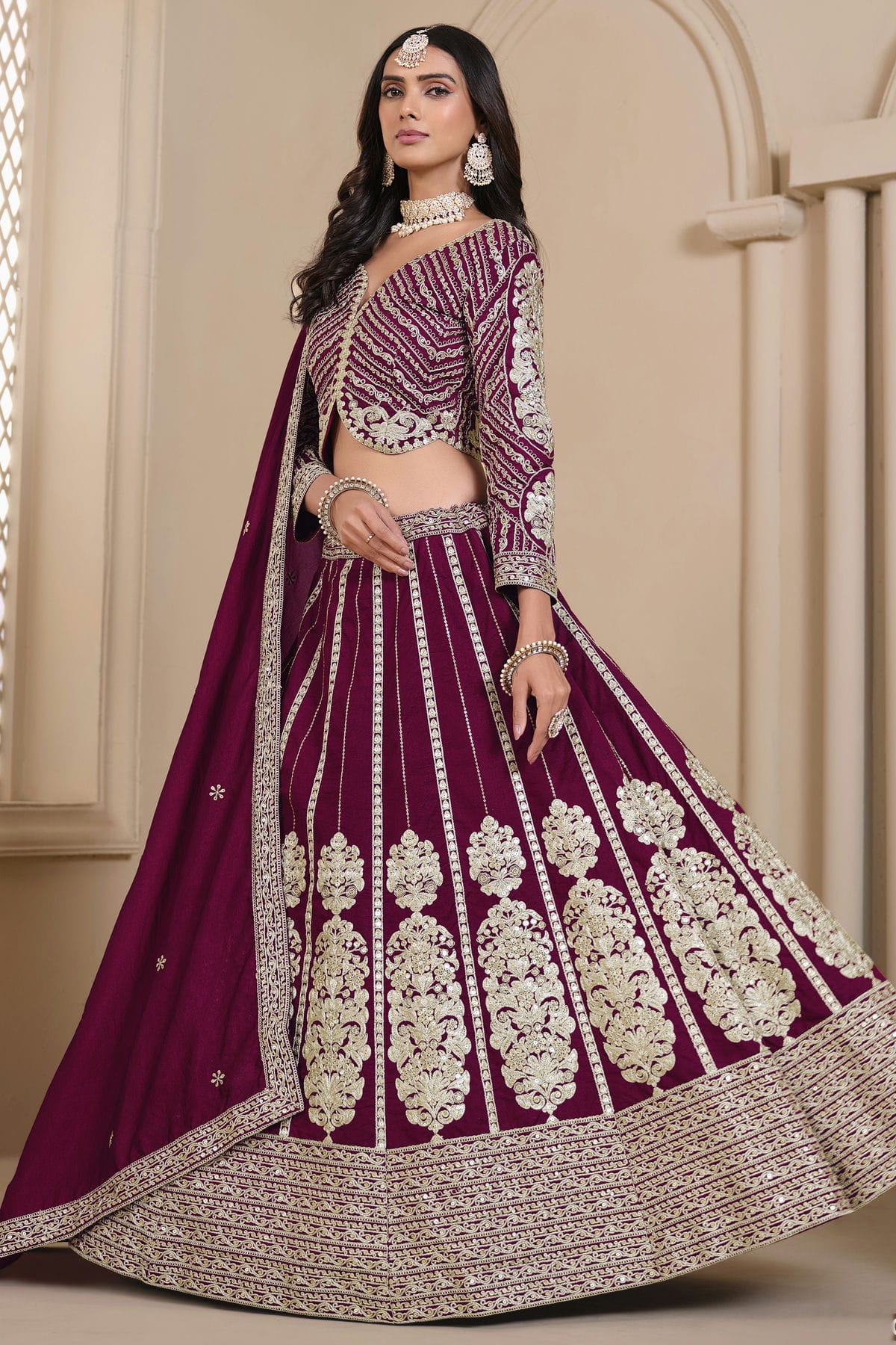 Purple Colour Semi Stitched Shimmer Art Silk Lehenga Choli