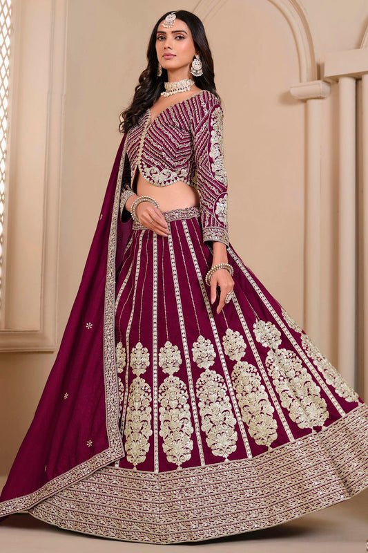 Purple Colour Semi Stitched Shimmer Art Silk Lehenga Choli