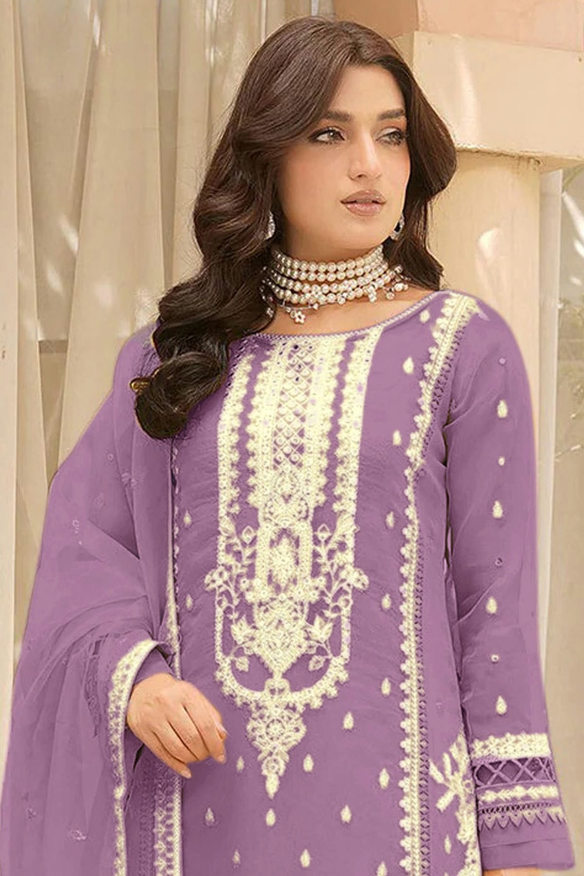 Purple Colour Semi Stitched Soft Organza Pakistani Suit