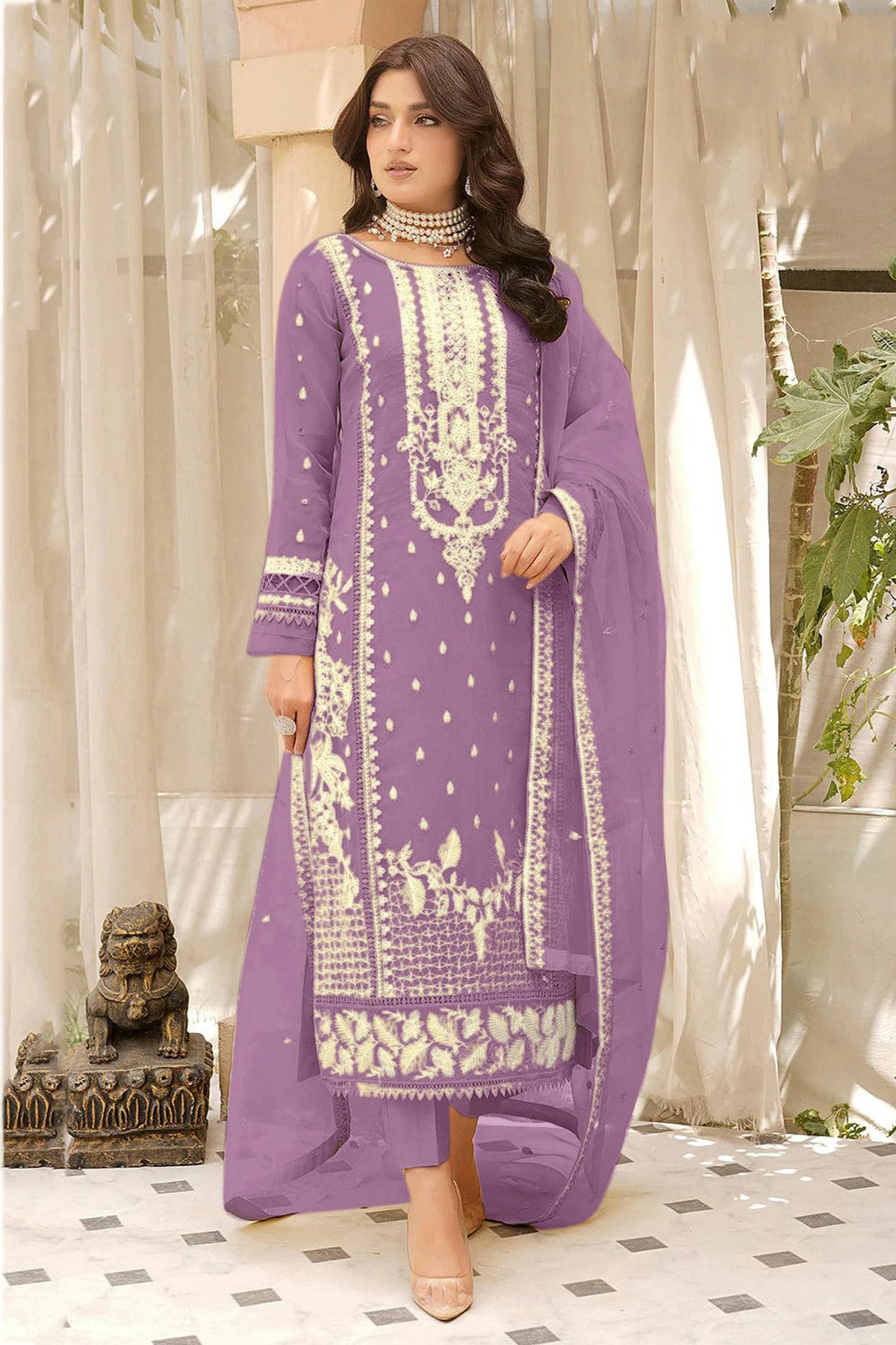 Purple Colour Semi Stitched Soft Organza Pakistani Suit