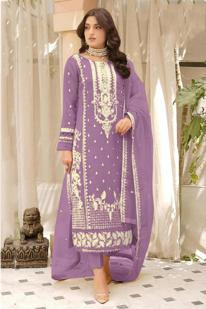 Purple Colour Semi Stitched Soft Organza Pakistani Suit