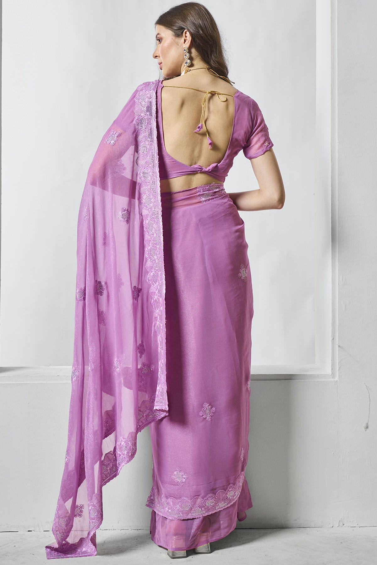 Purple Colour Shimmer Chiffon Designer Saree