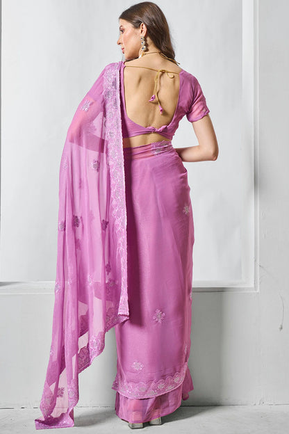 Purple Colour Shimmer Chiffon Designer Saree