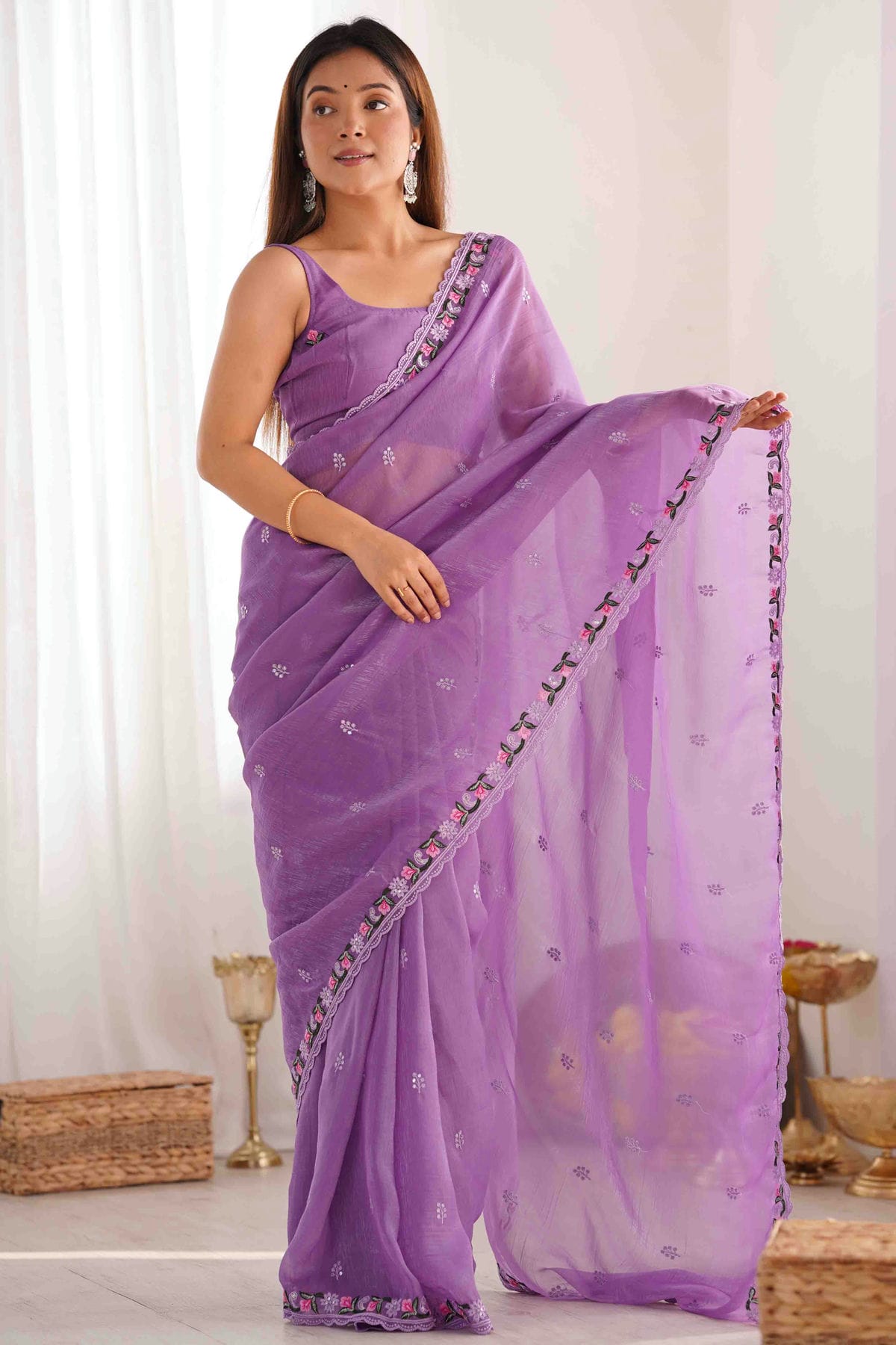 Purple Colour Silk Designer Saree