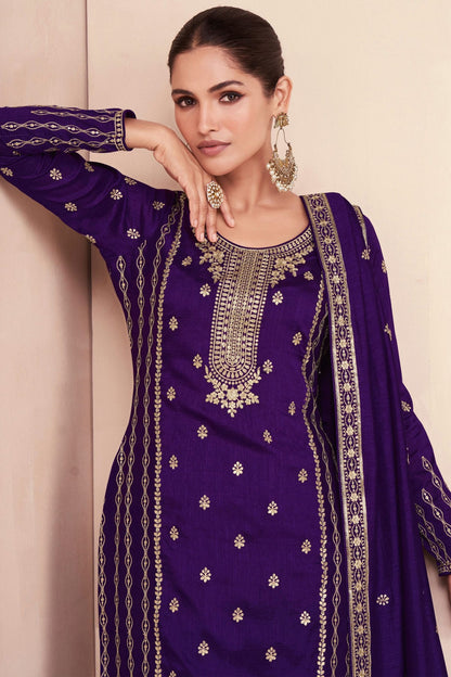 Purple Colour Silk Palazzo Pant Suit