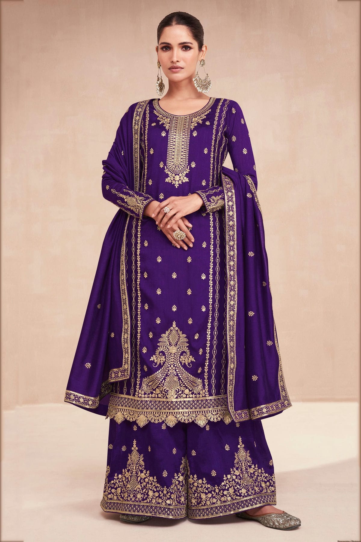 Purple Colour Silk Palazzo Pant Suit