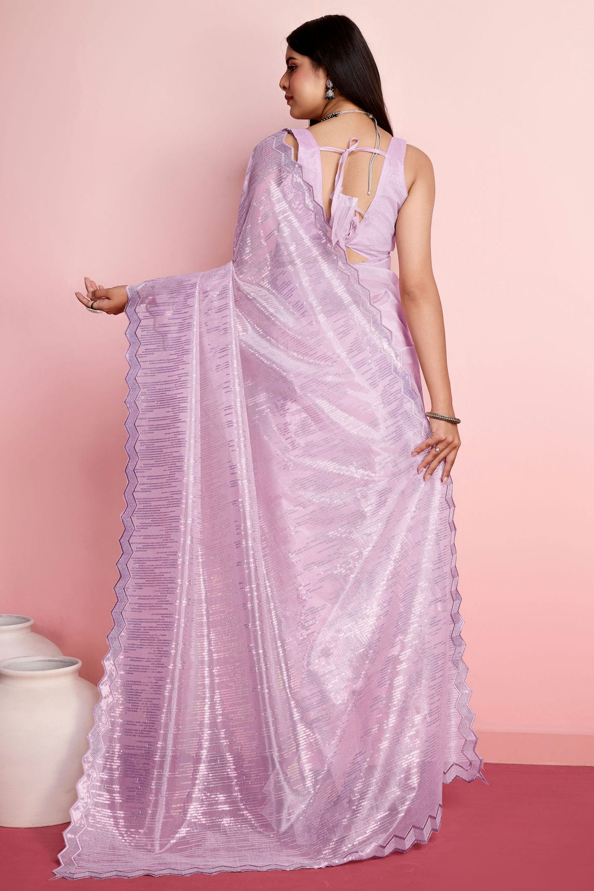 Purple Colour Silver Twill Net Saree